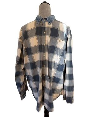 Men's Blue and White Plaid Button-Up Shirt
